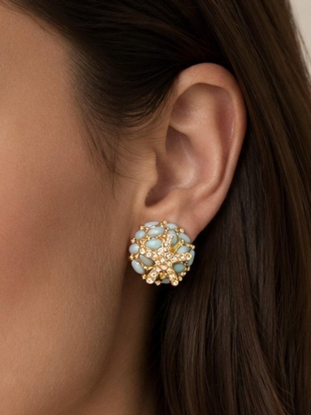 Turquoise Rhinestone Starfish Earrings